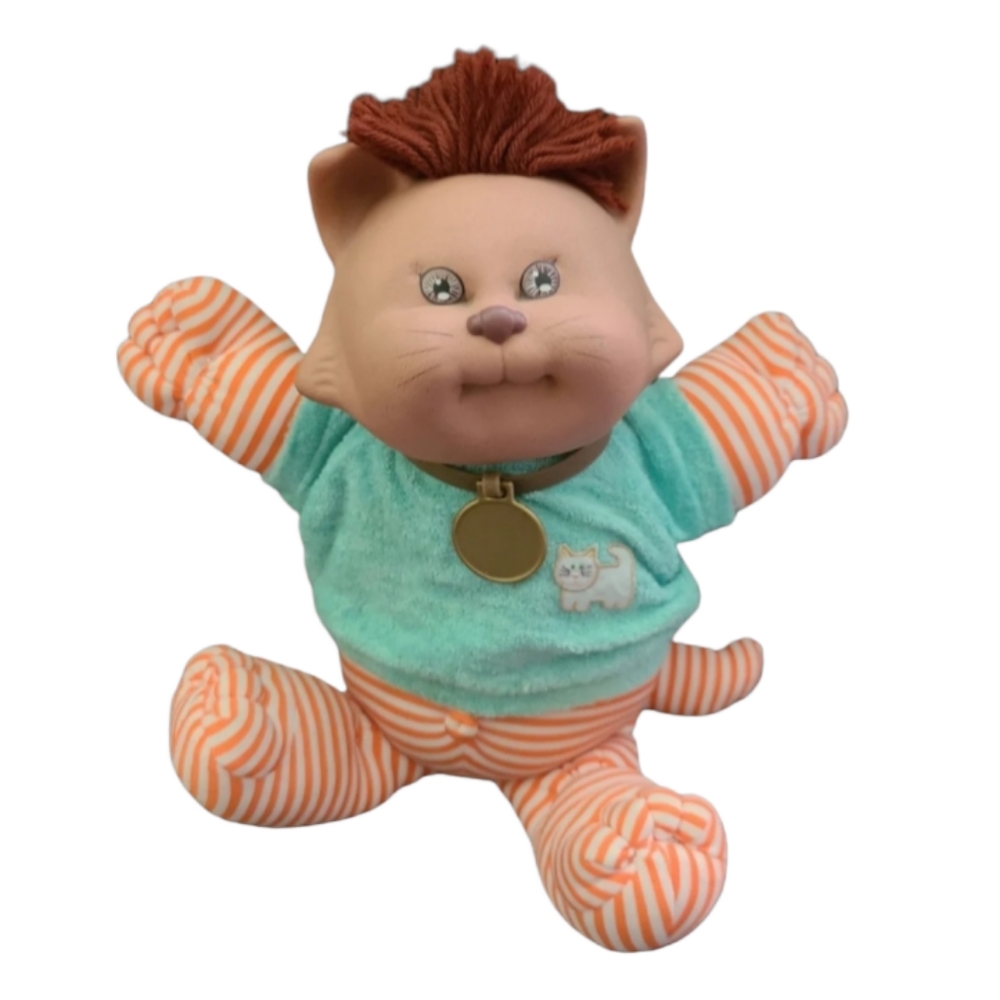 Vintage 1983 Cabbage Patch Kids Koosas Cat Plush Doll Coleco Red Hair Striped